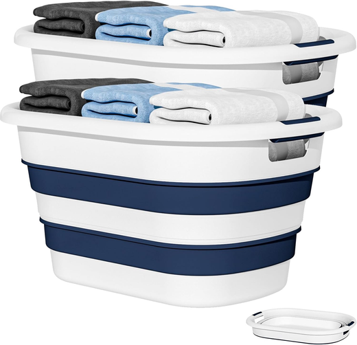 OOAMBB Large Collapsible Laundry Basket - Blue, 2 Pack image 1