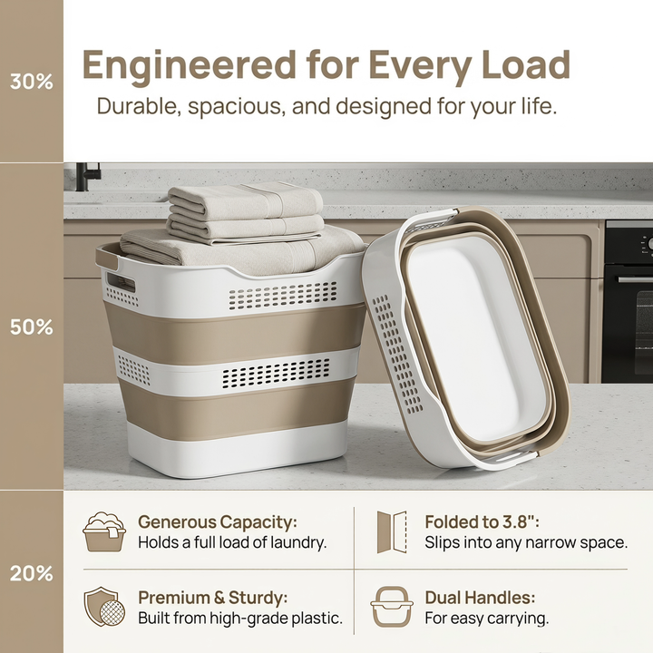 OOAMBB 43L Collapsible Laundry Basket - Beige, 1 Pack image 2