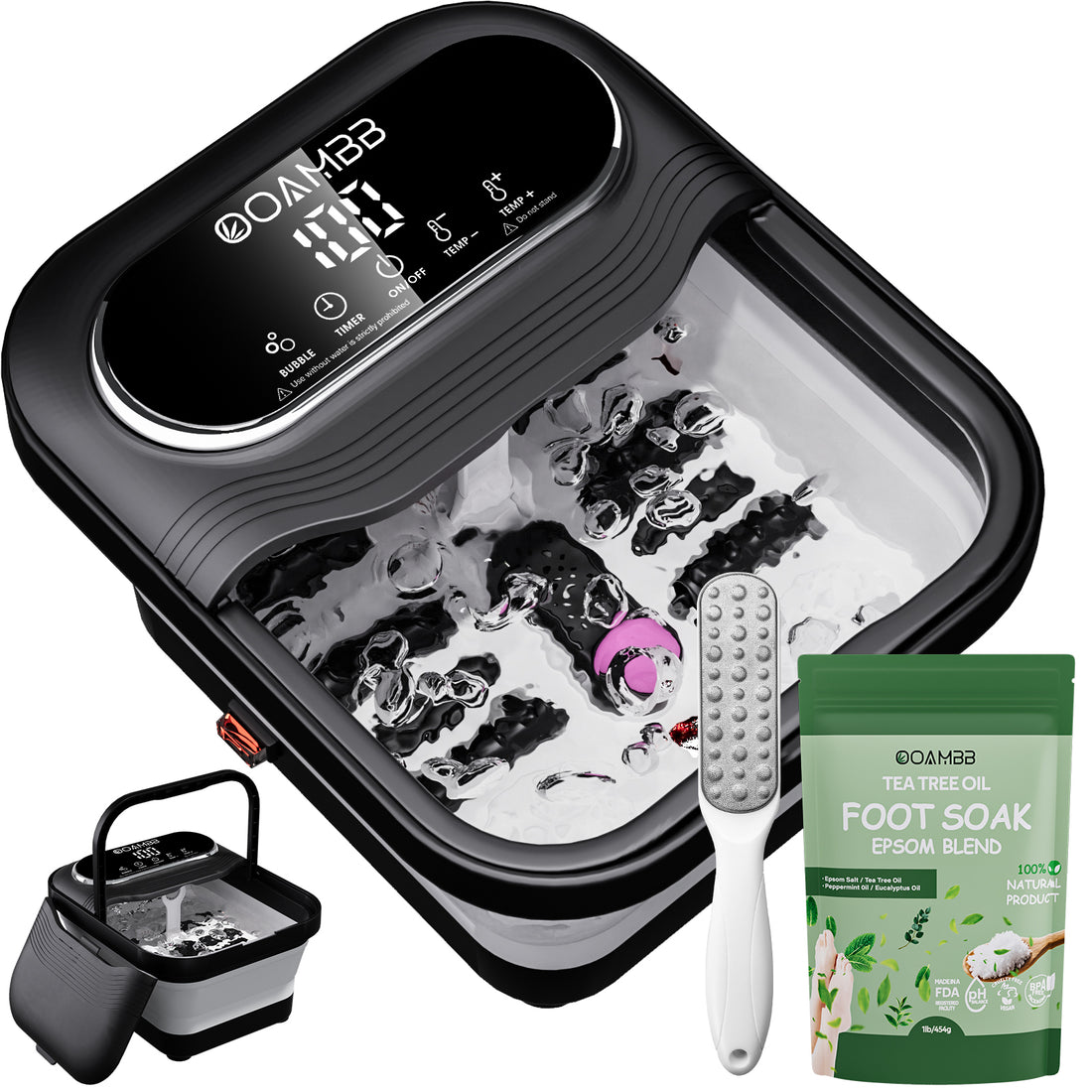 OOAMBB 3 in 1 Collapsible Foot Spa with XL Touch Screen - Black main image
