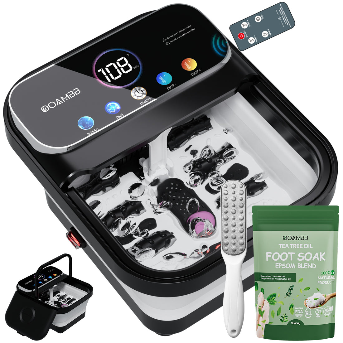 OOAMBB 3 in 1 Collapsible Foot Spa with Color Touch Screen and Remote Control - Black main image