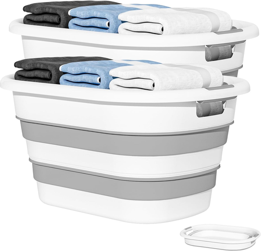 OOAMBB Large Collapsible Laundry Basket - Grey, 2 Pack image 1