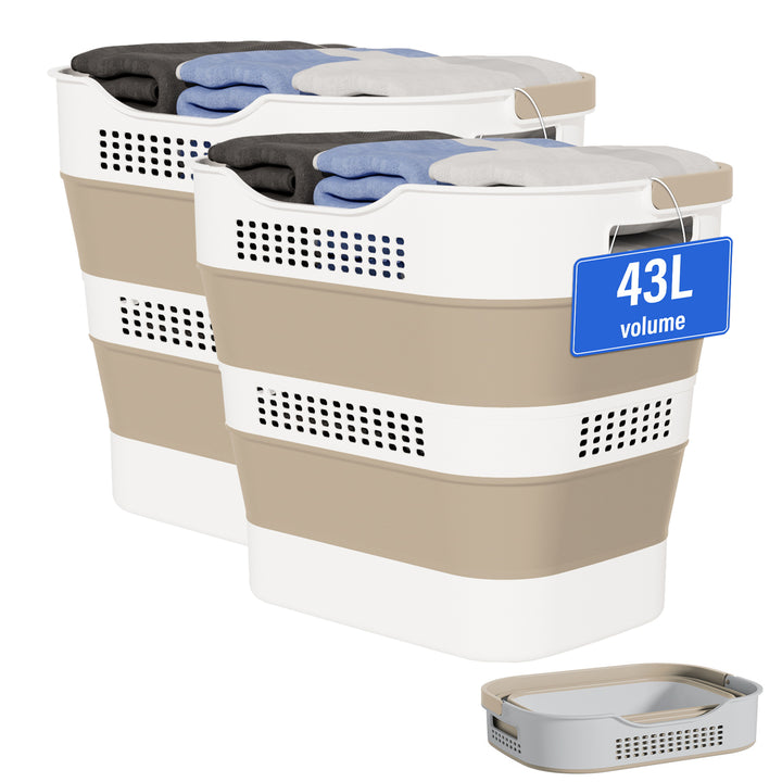 OOAMBB 43L Collapsible Laundry Basket - Beige, 2 Pack main image