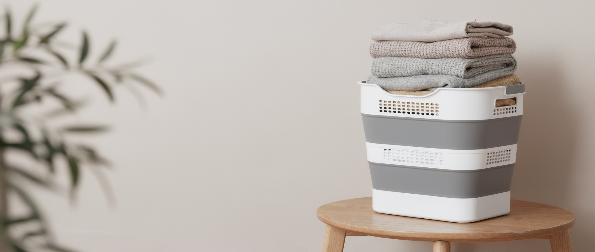 OOAMBB collapsible laundry basket with folded towels