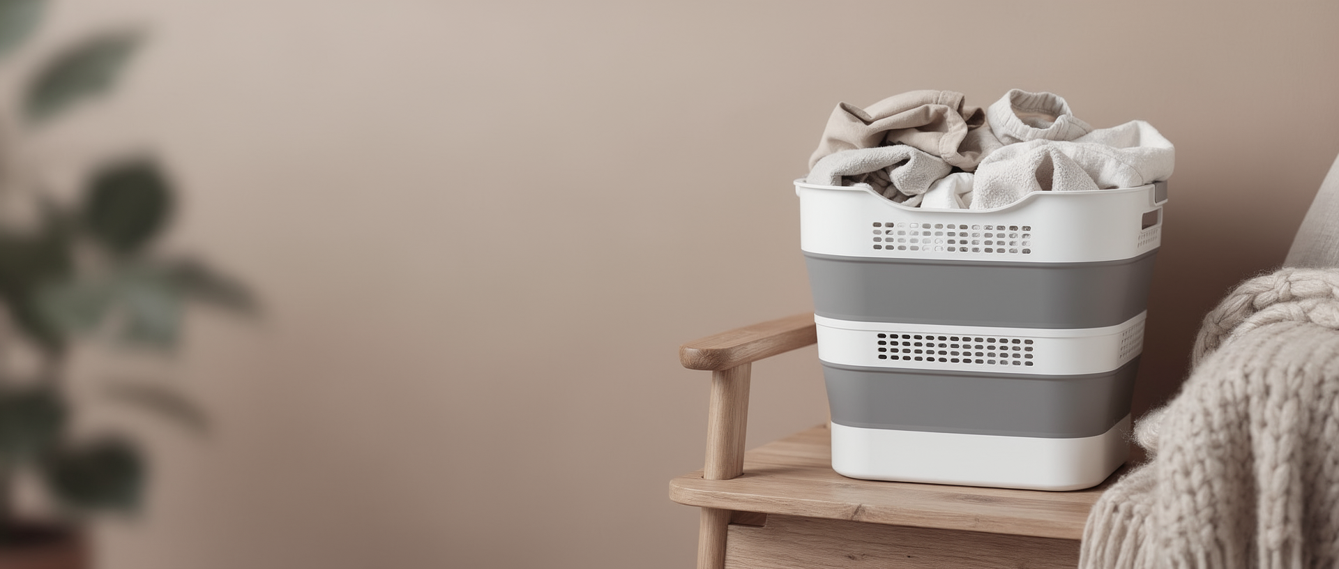 OOAMBB collapsible laundry basket in a warm home setting